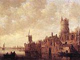 Jan van Goyen River Landscape with a Windmill and a Ruined Castle painting